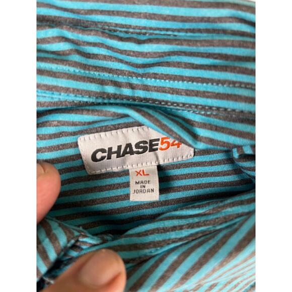 Chase 54 Golf Polo Shirt XL Teal Gray Striped Performance Stretch Men's - Picture 6 of 8